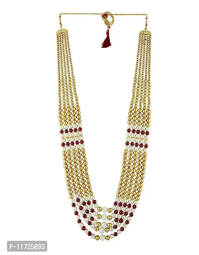 Anuradha Art Golden-White Combination Multiple Layers Royal Looking Traditional Dulha Necklace for Men