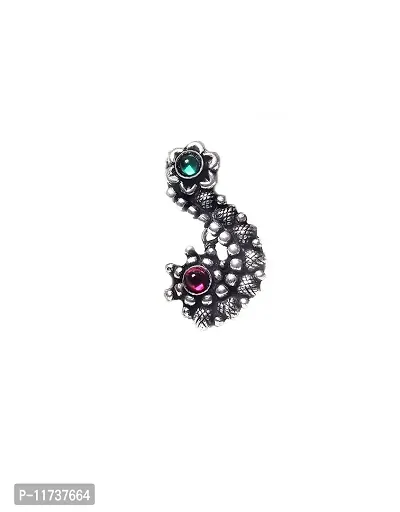 Anuradha Art Oxidised Silver Nath, Traditional Maharashtrian Nath, Nose Pin, Clip-On for Women {Clip-On Nath}