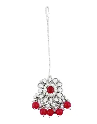 Anuradha Art Silver Finish Traditional Necklace Set For Women | Fancy Short Necklace With Earrings Combo Set | Bridal Jewellery Se | Navratri Jewellery (Red)-thumb4