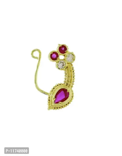Anuradha Art Pink Colour Studded Ruby Stone Traditional Nathiya For Women & Girls |Marathi Wedding Jewellery Nathiya Nose Pin,Ring | Studs Nath For Maharashtrian Look-thumb0