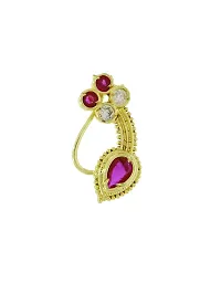 Anuradha Art Pink Colour Studded Ruby Stone Traditional Nathiya For Women & Girls |Marathi Wedding Jewellery Nathiya Nose Pin,Ring | Studs Nath For Maharashtrian Look-thumb2