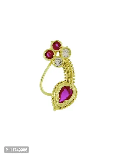 Anuradha Art Pink Colour Studded Ruby Stone Traditional Nathiya For Women & Girls |Marathi Wedding Jewellery Nathiya Nose Pin,Ring | Studs Nath For Maharashtrian Look-thumb3