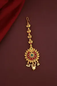 Anuradha Art Jewellery Gold Finish Traditional Maang Tikka For Women & Girls | Designer Matha Patti For Wedding | Fancy Maang Tikka Hair Accessories (Maang Tikka Design- 7)-thumb1