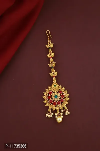 Anuradha Art Jewellery Gold Finish Traditional Maang Tikka For Women & Girls | Designer Matha Patti For Wedding | Fancy Maang Tikka Hair Accessories (Maang Tikka Design- 7)-thumb2