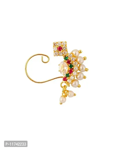 Anuradha Art Red-Green Colour Studded Shimmering Stone Clip-On Nath |Kolhapuri Jewellery | Studs Nose Pin |
