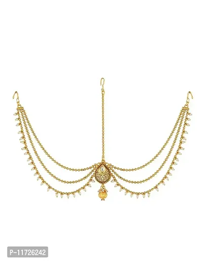 Anuradha Art Golden Finish Wonderful Designer Traditional Mang Tikka/Matha Patti for Women/Girls