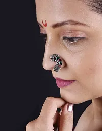 Anuradha Art Multi Colour Adorable Clip-On Nath | Pressing Nath, Oxidized Silver Nose Pin, Silver Nath for Women-thumb2