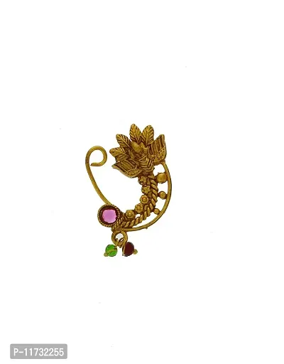 Anuradha Art Gold Finish Temple Styled Traditional Nath, Nose Pin, Clip-On Nath for Women-thumb0
