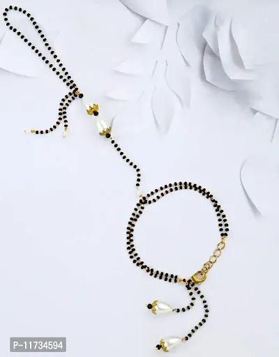 Anuradha Latest Black Beads with Pearl Latest Hand Mangalsutra Bracelet-thumb2