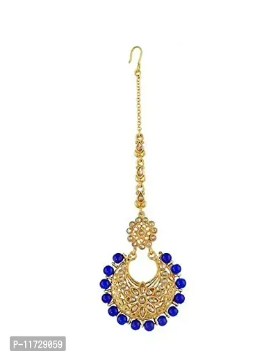 Anuradha Art Blue Colour Styled With Pearls Beads Mang Tikka For Women/Girls-thumb0