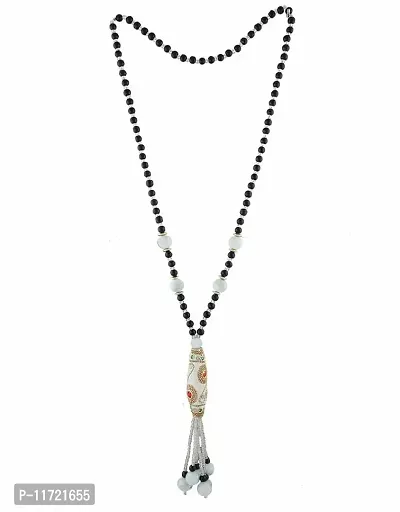 Anuradha Art White-Black Colour Classy Designer Crystal Long Mala Necklace for Women/Girls