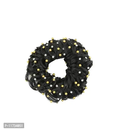 Anuradha Art Jewellery Black Colour Wonderful Studded Beads Designer Traditional Bun Rubber for Women-thumb0