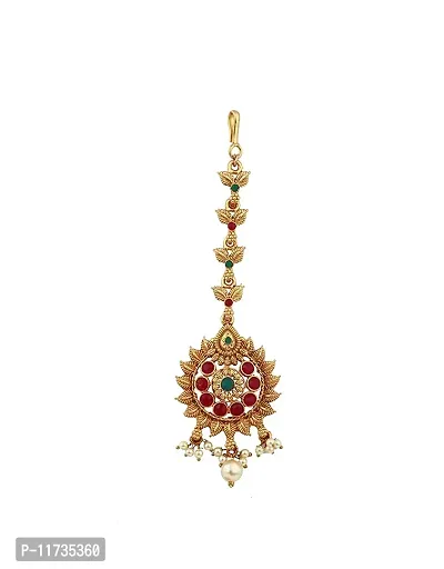 Anuradha Art Jewellery Gold Finish Traditional Maang Tikka For Women & Girls | Designer Matha Patti For Wedding | Fancy Maang Tikka Hair Accessories (Maang Tikka Design- 7)-thumb0