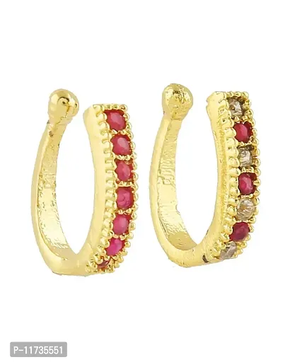 Anuradha Art Ruby Pink Colour Saniya Mirza Nose PinRing |Pressing Nath Nathiya |Clip-On Nose Ring Nose Pin for Women {Pack of 2}-thumb0