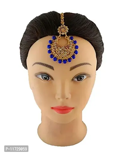 Anuradha Art Blue Colour Styled With Pearls Beads Mang Tikka For Women/Girls-thumb3