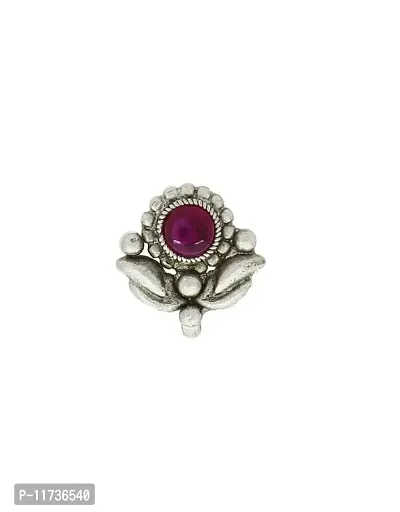 Anuradha Art Pink Colour Pressing Nath|Dulhan Nose Pin|Clip-On Nath|Silver Pin For Women & Girls