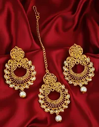 Anuradha Art Golden Colour Wonderful Designer Traditional Mang Tikka with Earrings Combo Pack for Women-thumb1