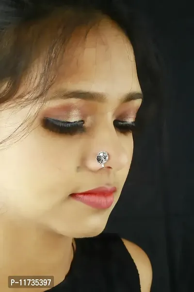 Anuradha Art Silver Oxidized Finish Adorable Combo Nose Pin|Studs Nose Pin, Clip-On Nose Ring For Women-thumb4