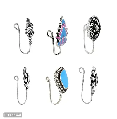 Anuradha Art Silver Oxide Finish Classy Wonderful Combo Set Press On Nose Ring/ Pin For Women/Girls-thumb2