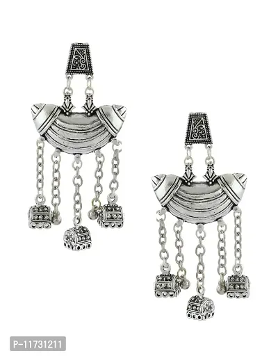Anuradha Art Silver Tone Oxidized Silver Earrings Tribal Earrings for Women