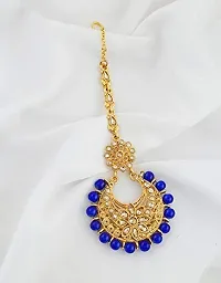 Anuradha Art Blue Colour Styled With Pearls Beads Mang Tikka For Women/Girls-thumb1