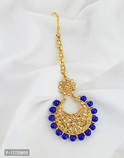 Anuradha Art Blue Colour Styled With Pearls Beads Mang Tikka For Women/Girls-thumb2