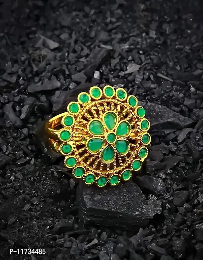 Anuradha Art Jewellery Round Shape Adorable Green Colour Finger Ring Styled with Stone for Women-thumb2