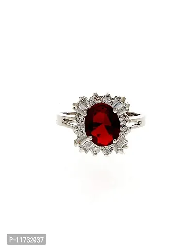 Anuradha Art Silver Finish Red Colour Diamond Ring Girls/Women-thumb0