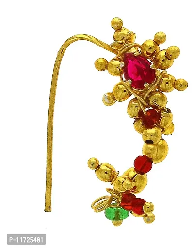 Anuradha Art Golden Finish Styled with Pink Colour Stone Traditional Maharashtrian Nath/Nose Ring for Women/Girls