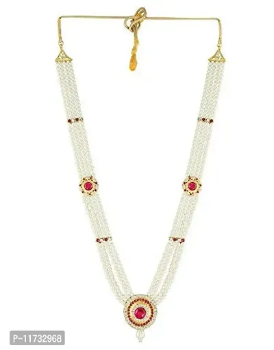 Anuradha Art Pink Colour Classy Studded Sparkling Stone Moti Neckalce For Ganapti Bappa