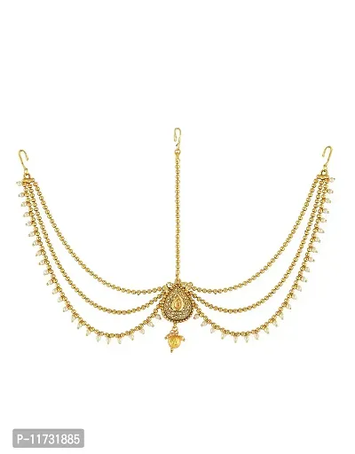 Anuradha Art Golden Finish Wonderful Designer Traditional Mang Tikka/Matha Patti for Women/Girls-thumb0