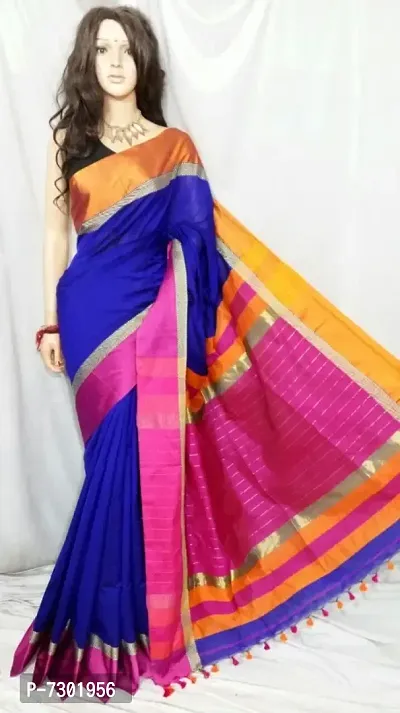 New Launched Handloom Maheswari Cotton Silk Saree With Running Blouse For Women-thumb0