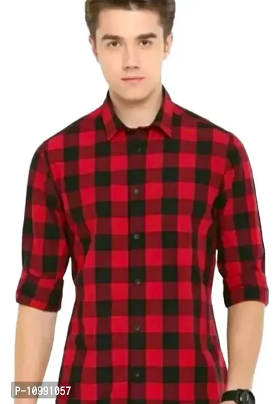 Red Cotton Checked Casual Shirts For Men