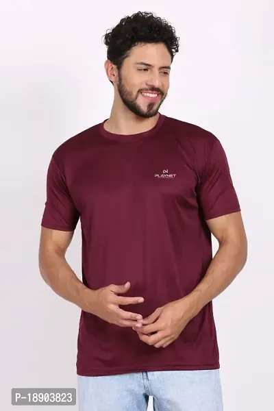 Mens solid regular T-shirt / Mens Half Sleeve Polyster Lycra Round neck Tshirt. Pack of 1-thumb0