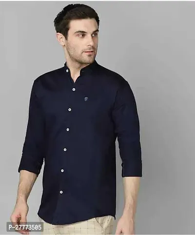 Stylish Blue Cotton Blend Long Sleeves Shirt For Men-thumb0