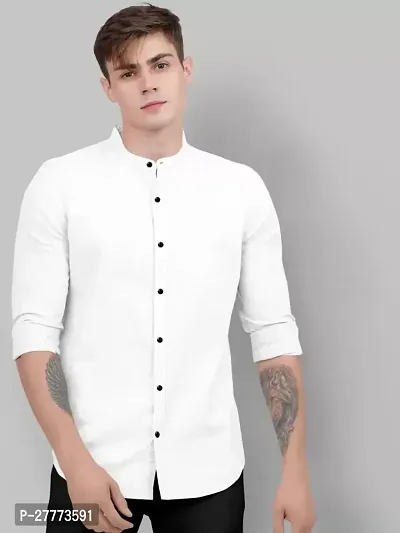 Stylish White Cotton Blend Long Sleeves Shirt For Men-thumb0