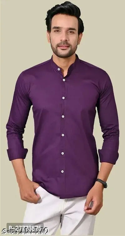 Stylish Purple Cotton Blend Long Sleeves Shirt For Men-thumb0