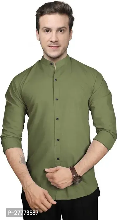 Stylish Green Cotton Blend ThreeQuarter Sleeves Shirt For Men-thumb0