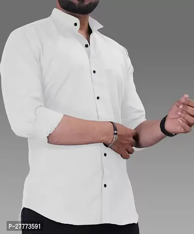 Stylish White Cotton Blend Long Sleeves Shirt For Men-thumb3