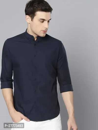 Stylish Blue Cotton Blend Long Sleeves Shirt For Men-thumb0