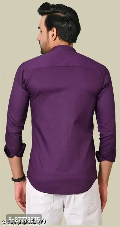 Stylish Purple Cotton Blend Long Sleeves Shirt For Men-thumb2