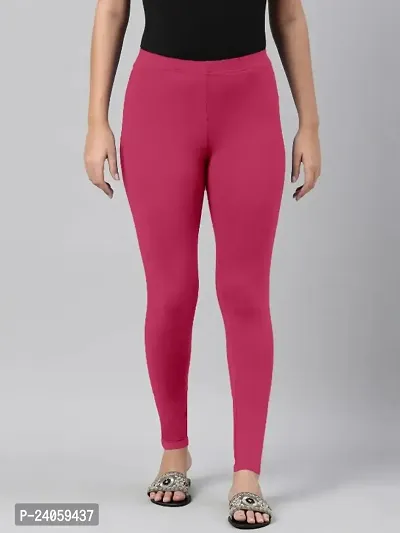 SHE PURE LUXURY WEAR Womens Premium Soft Stretchable Cotton Leggings | Ankle Length Mid Rise Waist Leggings Hot Pink-thumb0