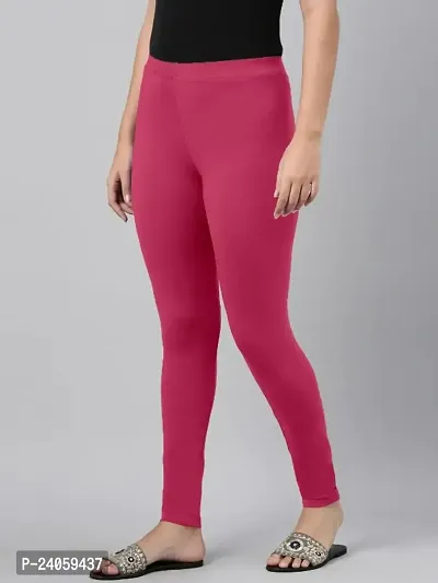 SHE PURE LUXURY WEAR Womens Premium Soft Stretchable Cotton Leggings | Ankle Length Mid Rise Waist Leggings Hot Pink-thumb2