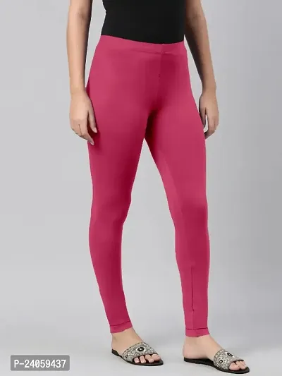 SHE PURE LUXURY WEAR Womens Premium Soft Stretchable Cotton Leggings | Ankle Length Mid Rise Waist Leggings Hot Pink-thumb3