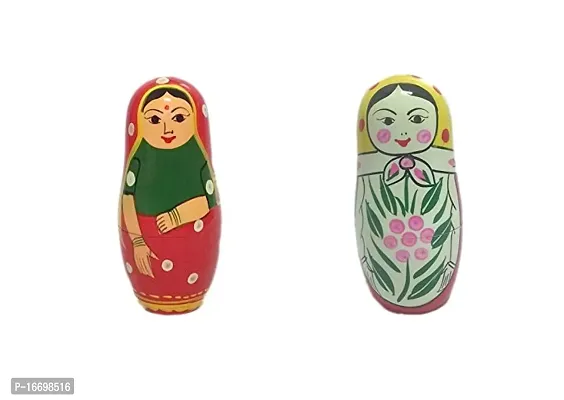 Stylish Fancy Premium Quality Indian Traditional Wooden Nesting Doll  Russian Matryoshka Wooden Dolls- Set 2