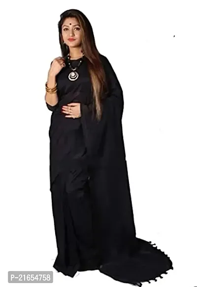 Women's Solid Cotton Silk New Design Saree (Black)-thumb0