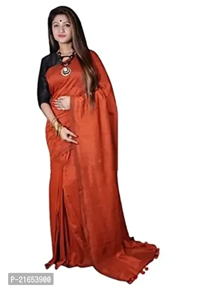 Women's Solid Cotton Silk New Design Saree (orange)