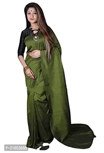 Women's Solid Cotton Silk New Design Saree (Green)-thumb0