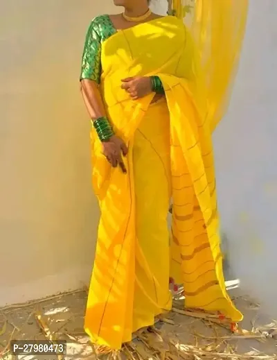 Traditional Yellow Khadi Cotton Plain Cotton Saree With Strips For Women