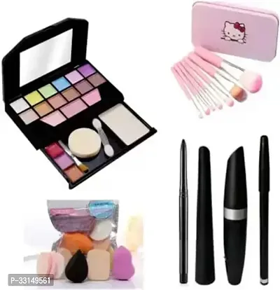 SmieTrz Makeup Kit,Brushes,Sponges + EyeLiner  Kajal  Mascara  Eye Brow Pencil